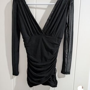 Fashion Nova Black Ruched V-Neck Blouse